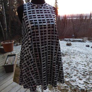 QUIRKY SILVER BLACK CHECK GOTH 70'S 80'S STYLE SEQUINS MINI DRESS TUNIC L XL